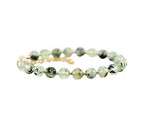 LKBEADS Bracciale in prehnite da 8 mm con perline rotonde lisce, chiusura regolabile placcata in oro da 7 pollici, per uomo e donna | LK_STACK_05587
