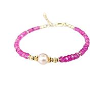 LKBEADS Bracciale in zaffiro rosa con perle d'acqua dolce da 3-8 mm, rondelle e perle sfaccettate rotonde, chiusura regolabile placcata in oro da 7 pollici, per uomo e donna | LK_STACK_08388