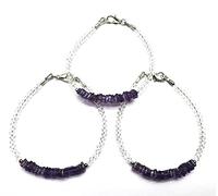 LKBEADS Bracciale unisex in cristallo al quarzo e ametista Rondelle & forma quadrata Faceted & Smooth cut link chain stacking 7 pollici #Code (BRAC_CLA_008), 7 inch, Pietra Argento sterling Metallo,