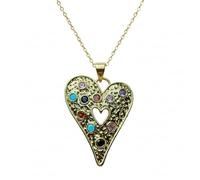 LKBEADS Ciondolo a forma di cuore con 7 chakra e pietre multiple, realizzato in ottone placcato oro, 36x27 mm. Gioielli astrologici d'amore, collana con ciondolo e catena da 45 cm | LK_CHN_0149