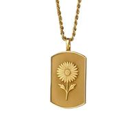 LKBEADS Ciondolo a forma di gerbera in argento sterling 925|LK_NLC_00436 | Collana con ciondolo rettangolare floreale placcato oro 30 x 19 mm con catena a maglia fine da 45 cm, motivo botanico.