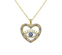 LKBEADS Ciondolo e medaglione Occhio di Allah nel Cuore con pietre multiple, realizzato in ottone placcato oro 26x25 mm, gioiello di protezione, ciondolo d'amore con catena da 45 cm |LK_CHN_0139
