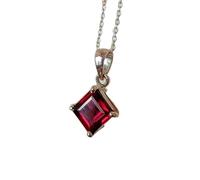 LKBEADS ciondolo quadrato sfaccettato rosso in granato naturale 7x7 mm, collana quadrata in argento sterling 925 con catena a maglie da 18 pollici, energia, passione, protezione, chakra della radice,