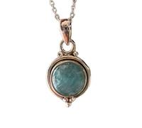 LKBEADS ciondolo rotondo liscio verde acquamarina naturale 17x17 mm collana rotonda in argento sterling 925 con catena a maglie da 18 pollici calmante coraggio chakra della gola comunicazione