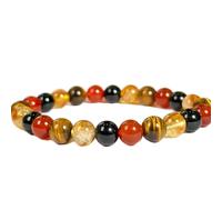 LKBEADS Citrino naturale, occhio di tigre, corniola e ossidiana arcobaleno, 8 mm | pietra rotonda, taglio liscio | 7 pollici | gemma multicolore | braccialetto elastico energetico | LSB_01356
