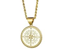 LKBEADS Collana argento sterling 925 22 mm catena 18 pollici bussola gioielli viaggio laurea voglia viaggiare medaglia navigazione nautico stella polare placcata oro|LKRPG_00402