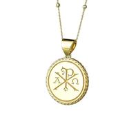 LKBEADS Collana argento sterling 925 22 mm catena 18 pollici chi rho antico simbolo cristiano ciondolo religioso fede medaglia di protezione della cattolica placcatura oro|LKRPG_00407