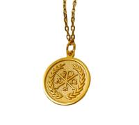 LKBEADS Collana argento sterling 925 22 mm catena 18 pollici chi rho - cristiano religiosi simbolici con incisione della fede placcati oro |LKRPG_01606