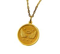 LKBEADS Collana argento sterling 925 22 mm catena 18 pollici con ali d'angelo - ricordo per la perdita spirituali inciso placcati oro |LKRPG_01714