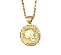 LKBEADS Collana argento sterling 925 22 mm catena 18 pollici gioielli con citazione latina memento mori amor fati stoicismo medaglia filosofia teschio placcatura oro|LKRPG_00411