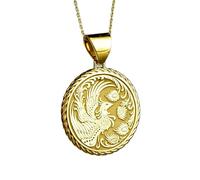 LKBEADS Collana argento sterling 925 22 mm catena 18 pollici gioielli rinascita amuleto ciondolo fuoco medaglia forza medaglione fiore placcatura oro|LKRPG_00344