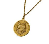 LKBEADS Collana argento sterling 925 22 mm catena 18 pollici lupo - animale spirituale della natura selvaggia del potere lunare per lei placcati oro |LKRPG_01676