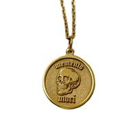 LKBEADS Collana argento sterling 925 22 mm catena 18 pollici memento mori - teschio stoico inciso per la morte ricordo placcati oro |LKRPG_01719