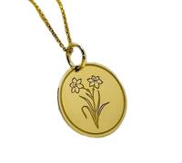 LKBEADS Collana argento sterling 925 25 mm catena 18 pollici a forma disco giunchiglia nascita gioielli per il compleanno placcatura oro|LKRPG_00857