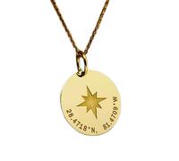 LKBEADS Collana argento sterling 925 28 mm catena 18 pollici gioielli bussola e stella polare coordinate incise posizione placcato placcatura oro|LKRPG_00296