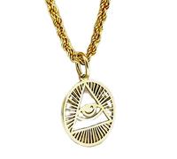 LKBEADS Collana argento sterling 925 30 mm catena 18 pollici a disco onniveggente degli Illuminati gioielli della provvidenza il malocchio placcatura oro del terzo occhio|LKRPG_00113