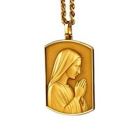 LKBEADS Collana con ciondolo 3D Bernadette Soubirous in argento sterling 925 a forma rettangolare con catena a maglia fine da 45 cm, ciondolo placcato oro, gioiello significativo |LKD_3DM_00086