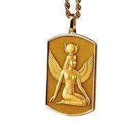 LKBEADS Collana con ciondolo 3D di Iside in argento sterling 925 a forma rettangolare con catena a maglia fine da 45 cm, ciondolo placcato oro, gioiello significativo |LKD_3DM_00068