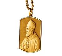 LKBEADS Collana con ciondolo 3D di Sant'Agostino d'Ippona in argento sterling 925, forma rettangolare, con catena a maglia fine da 45 cm, ciondolo placcato oro, gioiello significativo |LKD_3DM_00053