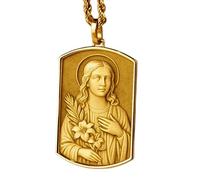 LKBEADS Collana con ciondolo 3D Maria Goretti in argento sterling 925 a forma rettangolare con catena a maglia fine da 45 cm, ciondolo placcato oro, gioiello significativo |LKD_3DM_00060