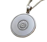 LKBEADS Collana con ciondolo a disco con fiore di margherita in rilievo, realizzata in argento sterling 925 con placcatura in argento, catena a maglia da 45 cm, |LK_EMBO_00932