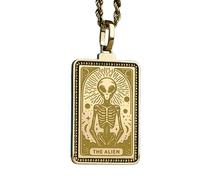 LKBEADS Collana con ciondolo a forma di alieno in rilievo, realizzata in argento sterling 925 con placcatura in oro, catena a maglia da 45 cm, ciondolo rettangolarefatti a mano |LK_EMBO_00729