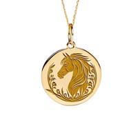 LKBEADS Collana con ciondolo a forma di cavallo placcato oro |LK_NLC_01989 | disco rotondo inciso a forma di animale, 22-24 mm, con catena a maglia da 45 cm, gioiello dal significato speciale, regalo.