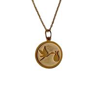 LKBEADS Collana con ciondolo a forma di cicogna con bambino e moneta incisa, 24 mm, con catena a maglie da 18 pollici | Argento Sterling placcato oro | Gioiello regalo unisex | LK_PNDN_1555