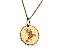 LKBEADS Collana con ciondolo a forma di corvo placcato oro |LK_NLC_00295 | a forma di uccello a disco rotondo e catena a maglia da 45 cm inciso da 28 mm di ispirazione nordica celtica, idea regalo