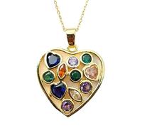 LKBEADS Collana con ciondolo a forma di cuore chakra in argento sterling 925 placcato oro con ciondolo a cuore multi-pietra 25x23mm e catena a maglia fine da 45 cm, gioiello fatto a mano |LK_SCA_0135