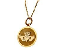 LKBEADS Collana con ciondolo a forma di cuore Claddagh | LK_NLC_01325 | collana con ciondolo a moneta rotonda placcata oro 24 mm ciondolo simbolo d'amore celtico con catena a maglie da regalo per