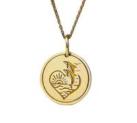 LKBEADS Collana con ciondolo a forma di cuore e delfino|LK_NLC_00204 | a disco rotondo placcato oro con tramonto sull'oceano, diametro 28 mm, inciso con soggetti marini, da 45 cm.