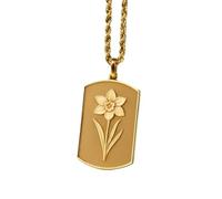LKBEADS Collana con ciondolo a forma di fiore di narciso | LK_NLC_00438 | Ciondolo rettangolare floreale placcato oro 30 x 19 mm con catena a maglia fine da 45 cm, ispirato alla natura botanica