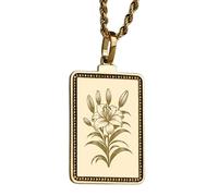 LKBEADS Collana con ciondolo a forma di giglio inciso, realizzata in argento sterling 925 placcato oro, con catena a maglia fine da 45 cm. Gioielli fatti a mano per uomo e donna |LKD_EGP_00347