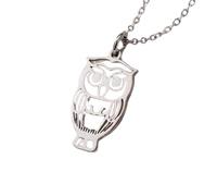LKBEADS Collana con ciondolo a forma di gufo minimalista in argento sterling 925, dalla forma particolare, con catena a maglia da 45 cm e ciondolo placcato argento. Un |LKD_3DM_00861