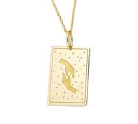LKBEADS Collana con ciondolo a forma di mani protese | LK_NLC_00186 | Collana minimalista con rettangolare placcato oro e incisione a tema connessione celeste, con catena a maglia da 45 cm.
