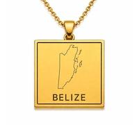 LKBEADS Collana con ciondolo a forma di mappa del Belize 24x26 mm per uomo e donna, in argento sterling 925, con contorno quadrato inciso e catena a maglia da 45 cm, |LKN_MAP_00688
