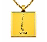 LKBEADS Collana con ciondolo a forma di mappa del Cile 24x26 mm per uomo e donna, in argento sterling 925, con contorno quadrato inciso e catena a maglia da 45 cm, |LKN_MAP_00705