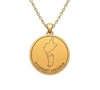LKBEADS Collana con ciondolo a forma di mappa del Piemonte-Sardegna in argento sterling 925 per uomo e donna, placcata oro, rotonda da 30 mm con contorno inciso,|LKN_MAP_01015