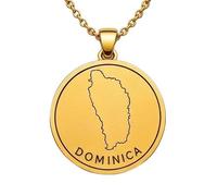 LKBEADS Collana con ciondolo a forma di mappa della Dominica in argento sterling 925 per uomo e donna, placcata oro, rotonda da 30 mm, con contorno del paese inciso,|LKN_MAP_00918