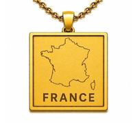LKBEADS Collana con ciondolo a forma di mappa della Francia 24x26 mm per uomo e donna, in argento sterling 925, con contorno quadrato inciso e catena a maglia da 45 cm, |LKN_MAP_00728