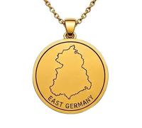 LKBEADS Collana con ciondolo a forma di mappa della Germania dell'Est in argento sterling 925 per uomo e donna, placcata oro, rotonda da 30 mm, con contorno del paese inciso,|LKN_MAP_00920