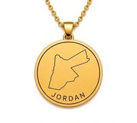LKBEADS Collana con ciondolo a forma di mappa della Giordania in argento sterling 925 per uomo e donna, placcata oro, rotonda da 30 mm, con contorno del paese inciso,|LKN_MAP_00958