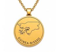 LKBEADS Collana con ciondolo a forma di mappa della Guinea-Bissau in argento sterling 925 per uomo e donna, placcata oro, rotonda da 30 mm, con contorno del paese inciso,|LKN_MAP_00939