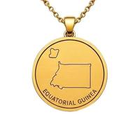 LKBEADS Collana con ciondolo a forma di mappa della Guinea Equatoriale in argento sterling 925 per uomo e donna, placcata oro, rotonda da 30 mm con contorno inciso,|LKN_MAP_00924