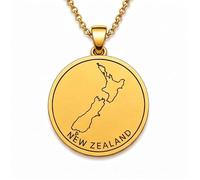 LKBEADS Collana con ciondolo a forma di mappa della Nuova Zelanda in argento sterling 925 per uomo e donna, placcata oro, rotonda da 30 mm, con contorno del paese inciso,|LKN_MAP_00998