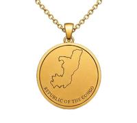 LKBEADS Collana con ciondolo a forma di mappa della Repubblica del Congo in argento sterling 925, placcata oro, 30 mm, rotondo, con contorno inciso e catena a maglia da 45 cm |LKN_MAP_01021