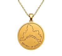 LKBEADS Collana con ciondolo a forma di mappa della Repubblica di Genova in argento sterling 925 per uomo e donna, placcata oro, rotonda da 30 mm con contorno inciso,|LKN_MAP_01019