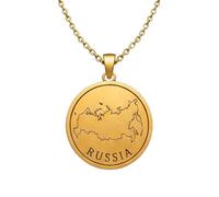 LKBEADS Collana con ciondolo a forma di mappa della Russia in argento sterling 925 per uomo e donna, placcata oro, rotonda da 30 mm con contorno del paese inciso,|LKN_MAP_01023