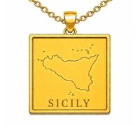 LKBEADS Collana con ciondolo a forma di mappa della Sicilia 24x26mm per uomo e donna, in argento sterling 925, con contorno quadrato inciso e catena a maglia da 45 cm, |LKN_MAP_00835